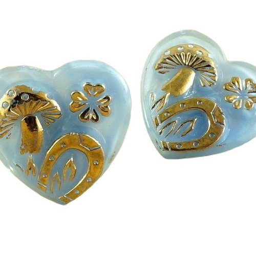 1pc opaque bleu opale en or chanceux cœur champignons amanite fer à cheval quadrilobée de la st patr sku-30818