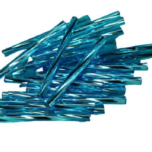 50pcs x 30mm extra longue turquoise argent bordée enrouler autour du verre tchèque perles de bugle p sku-21270