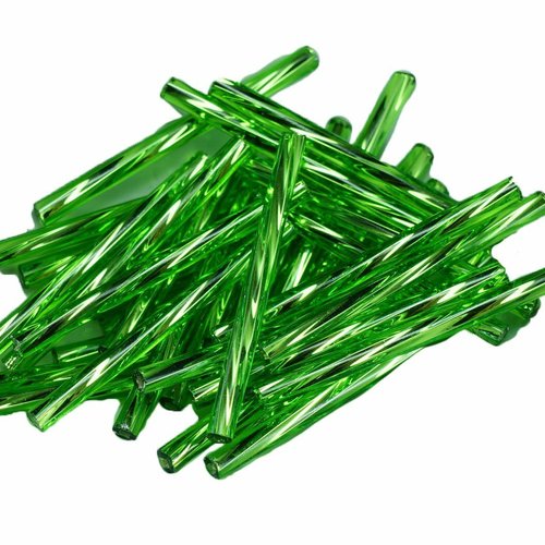50pcs x 30mm extra-longs vert argent bordée enrouler autour du verre tchèque perles de bugle precios sku-21275