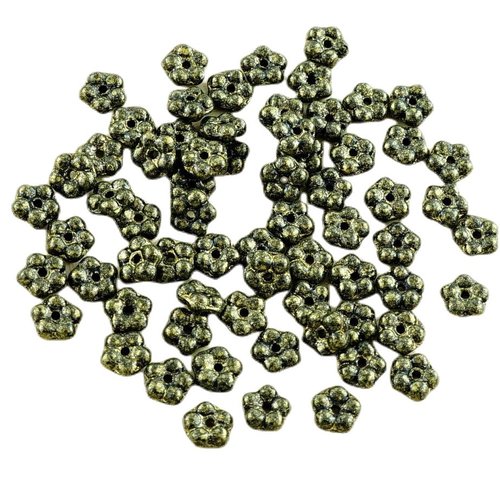 80pcs or noir tweedy patine verre tchèque petite télévision ne-m'oubliez-pas de fleurs spacer perles sku-30223