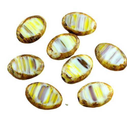 4pcs picasso blanc mix grand plat ovale table à la fenêtre de coupe tchèque perles verre 20mm x 14mm sku-30357