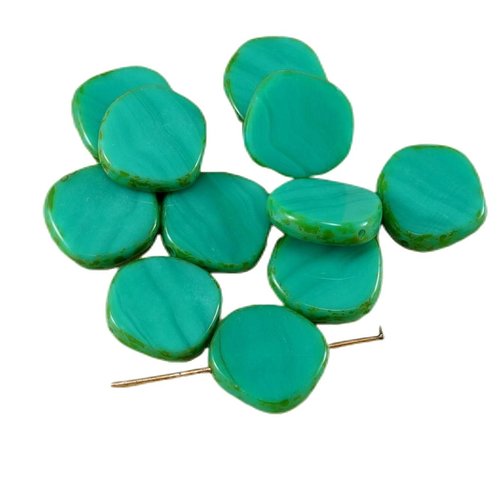 4pcs picasso turquoise vert plat rond 8edge fenêtre de la table découpe pièce monnaie tchèque perles sku-26768