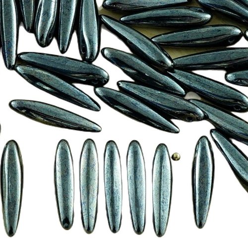 30pcs metallic dark silver chrome verre tchèque preciosa épine poignard perles de plat feuille d'hal sku-31260