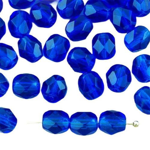 40pcs cristal aigue-marine foncé bleu clair ronde à facettes feu poli entretoise de verre tchèque pe sku-33267