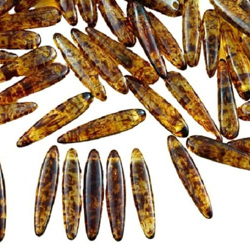 30pcs picasso cristal brun jaune verre tchèque preciosa épine poignard perles feuille plate de 5 mm  sku-31259