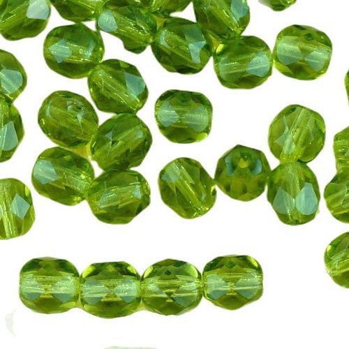 40pcs cristal d'olive olivine vert clair ronde à facettes feu poli entretoise de verre tchèque perle sku-34589