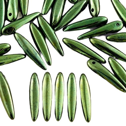 30pcs vert métallique lustre verre tchèque preciosa épine poignard perles feuille plate de 5 mm x 16 sku-31261