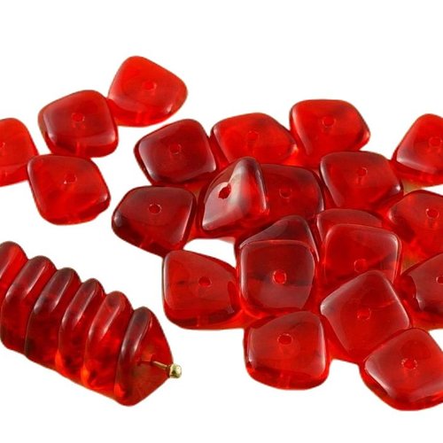 20pcs cristal rouge rubis plat agité carré puce rondelle de verre tchèque perles 10mm x 4mm sku-30686