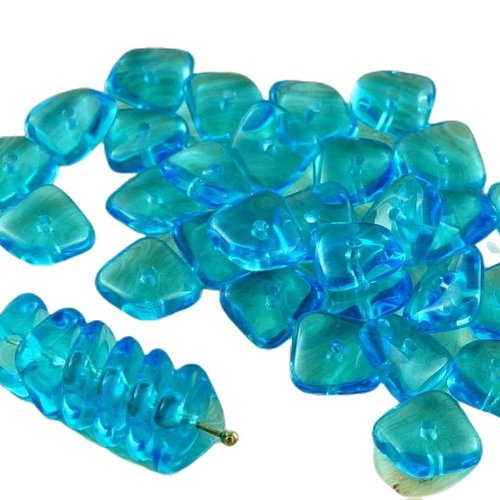 20pcs cristal bleu aqua plat agité carré puce rondelle de verre tchèque perles 10mm x 4mm sku-30687