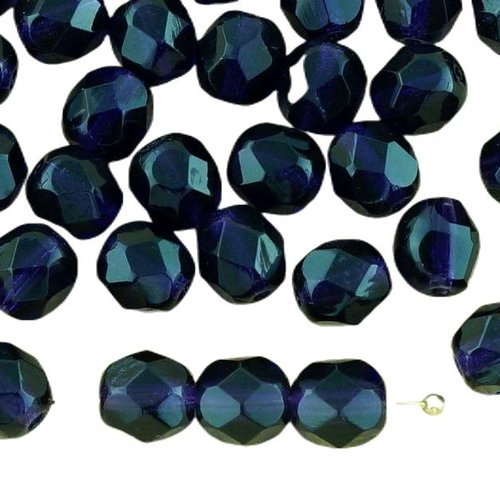 40pcs de cristal violet foncé tanzanite ronde à facettes feu poli entretoise verre tchèque perles 6m sku-33279