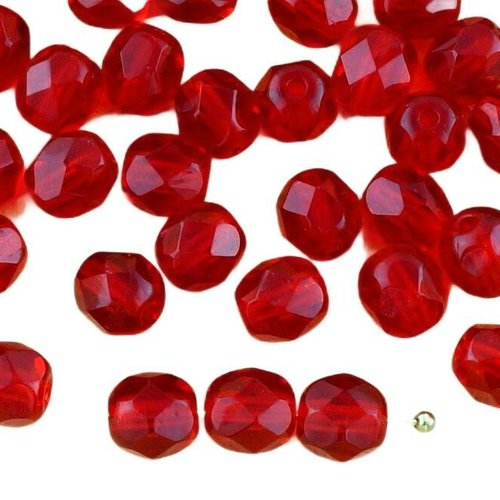 40pcs cristal rouge rubis clair ronde à facettes feu poli entretoise de verre tchèque perles 6mm sku-33272