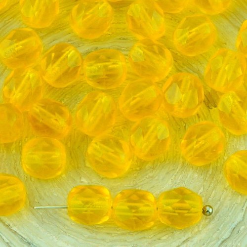 40pcs cristal ambre jaune clair ronde à facettes feu poli entretoise de verre tchèque perles 6mm sku-33277