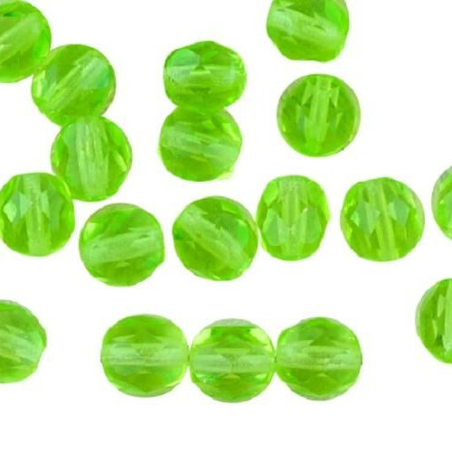 40pcs crystal light olive olivine vert clair ronde à facettes feu poli entretoise de verre tchèque p sku-33281