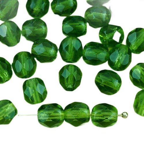40pcs crystal dark olive olivine vert clair ronde à facettes feu poli entretoise de verre tchèque pe sku-33286