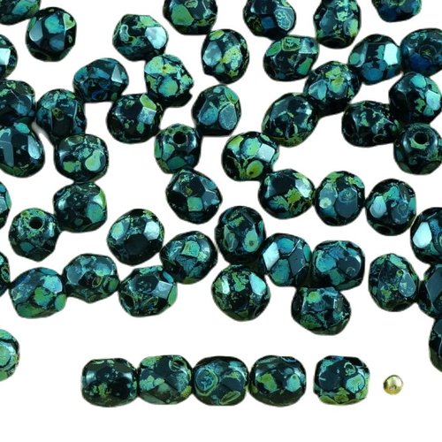 100pcs picasso noir verre tchèque ronde à facettes feu poli petites perles d'entretoise de 4mm sku-31590
