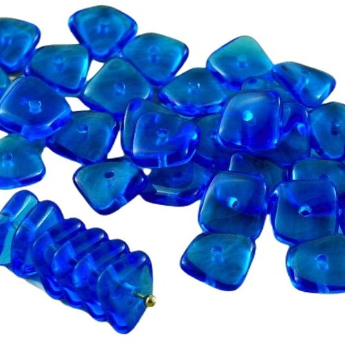 20pcs cristal capri bleu plat agité carré puce rondelle de verre tchèque perles 10mm x 4mm sku-30688