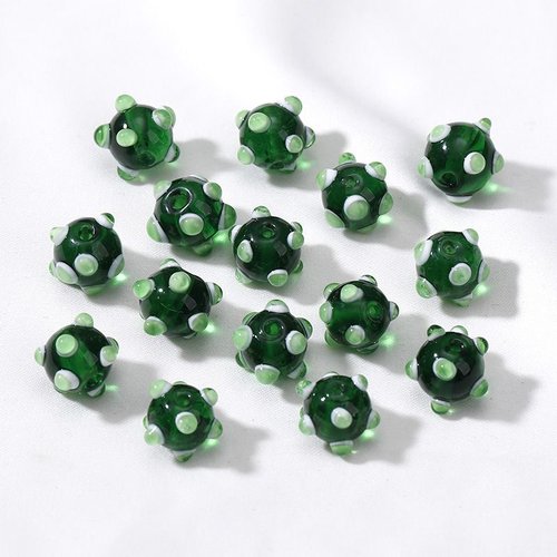 2pcs crystal green white lampwork perles rondes artisanales originales faites à la main de verre 10m sku-942038