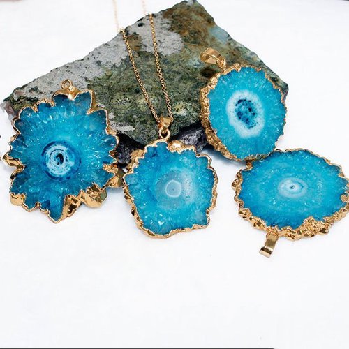 1pcs blue agate slice pendentif accessoires druzy teardrop drop ice quartz diy geode or galvanoplast sku-942097