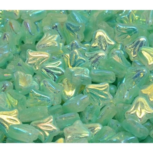 14pcs opale turquoise ab plat tulipe cloche fleur de lys perles verre tchèque 9mm x sku-942134