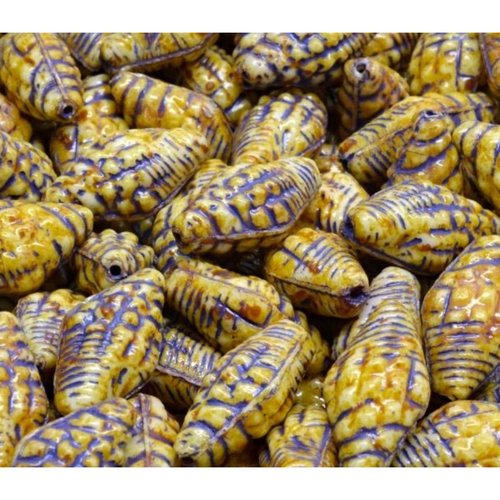 10pcs picasso brown jaune violet miter shell boules de verre tchèque 16mm x 08mm sku-942142