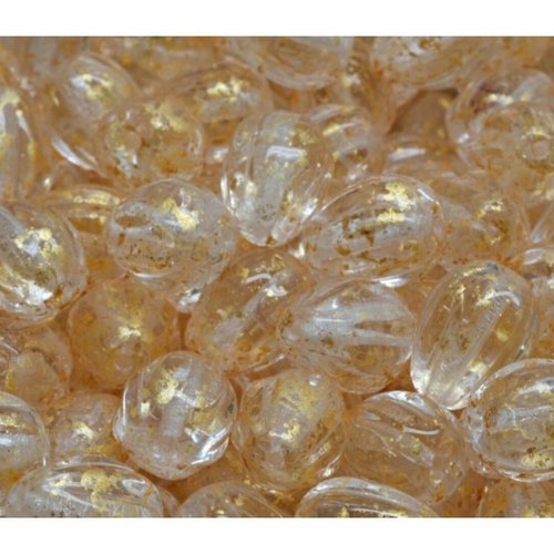 10pcs perles de fruits en forme larme rayées lavage or jaune cristal verre tchèques 11mm x 9mm sku-942000