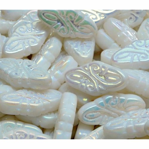 6pcs lustre opale blanche ab perles de losange arabesque verre tchèques 19mm x 09mm sku-942127