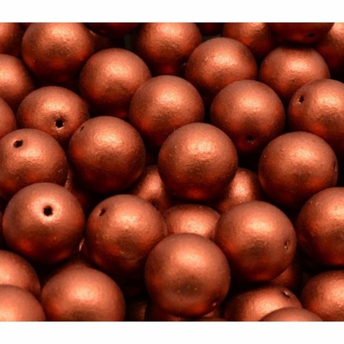 8pcs matte métallique bronze feu rouge imprimé spacer beads round verre tchèque 10mm sku-942095
