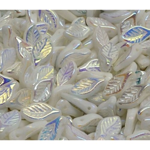 16pcs ab white bay feuille de verre tchèque beads 6mm x 12mm sku-942138