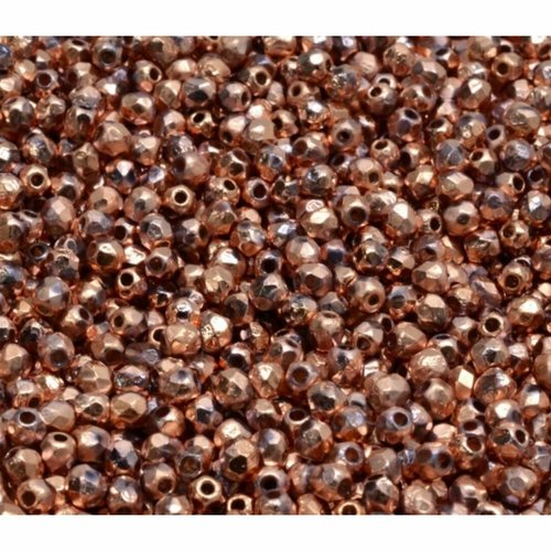 100pcs opaque métallique capri gold copper faceted fire polished round beads boules de verre tchèque sku-942167