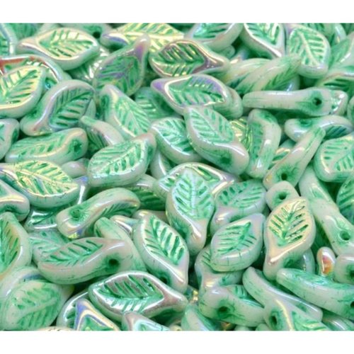 16pcs ab whine green patina bay feuilles de verre tchèque 6mm x 12mm sku-942137