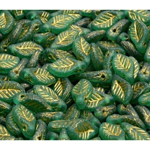 16pcs opal green gold patina bay feuilles de verre tchèque 6mm x 12mm sku-942139