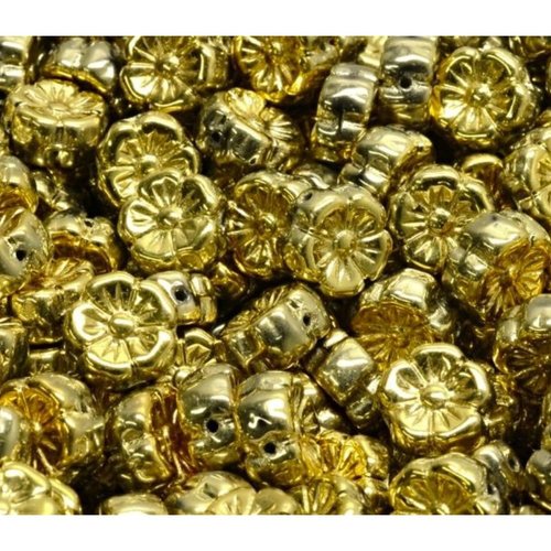 16pcs anémone fleur d'or métallique round boutons de verre tchèque 10mm x 10mm sku-942075