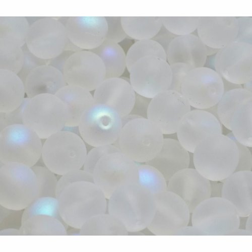 20pcs matte blanc de cristal ab frosted pressed round beads boules verre tchèque 8mm sku-941973