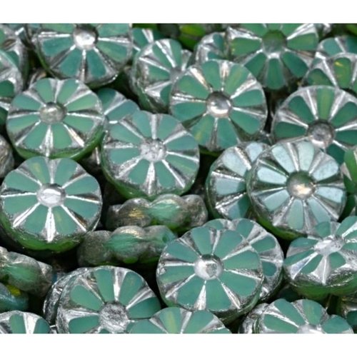 8pcs matte argent patina vert turquoise table de coupe fleur monnaie plate opale fleur beads blanc v sku-941957