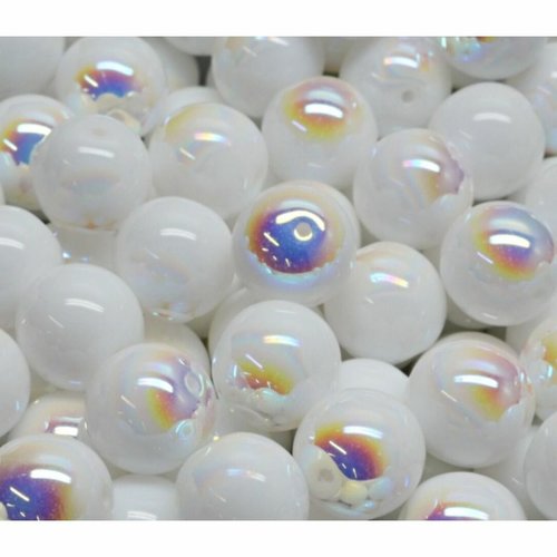 8pcs opaque ab chalk blanc pressé round beads boules de verre tchèque 10mm sku-942033