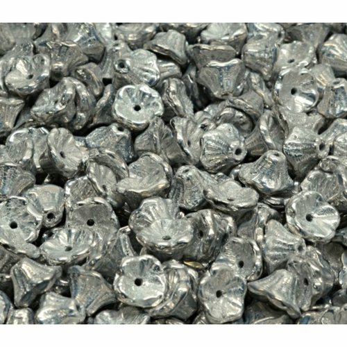 40 pièces d'argent métallique petites boules de fleurs verre tchèque 7mmx5mm sku-942120
