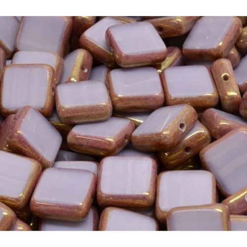 10pcs opaque silk luster valentine table rose coupe rustique square tchèque beads de verre 10mm sku-942146