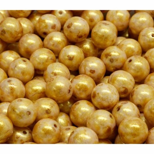 20pcs opaque jaune gold wash striped rustic etched pressé round seed beads boules de verre tchèque 8 sku-942036