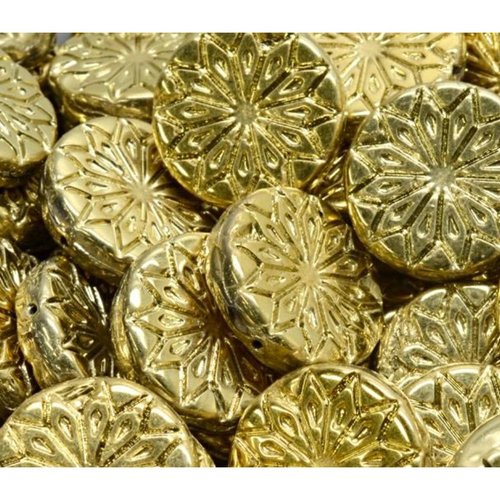 4pcs patine or métallique grandes perles de fleurs focales mandala origami verre tchèque 18mm x 18mm sku-941947