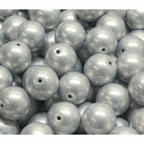 8pcs matte métallique argent imprimé spacer beads round verre tchèque 10mm sku-942100