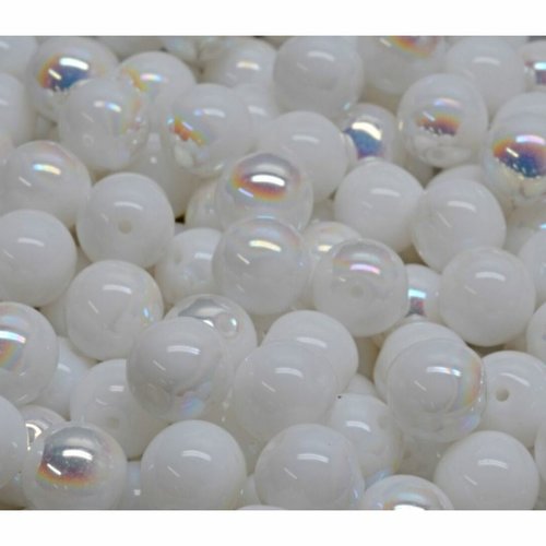 20pcs opaque ab chalk blanc pressé round beads boules de verre tchèque 8mm sku-942032