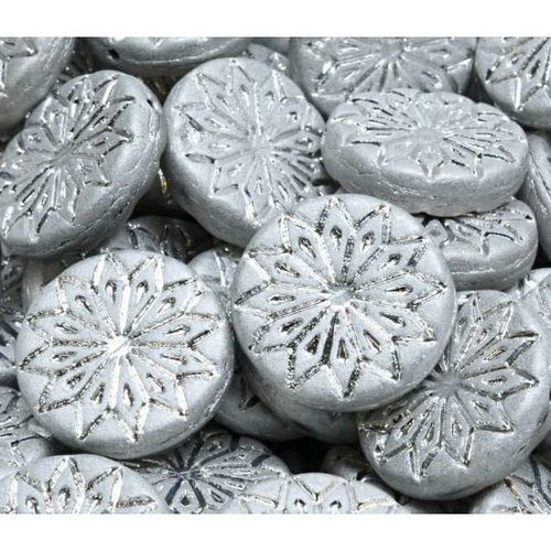 4pcs patina en argent mat grand mandala origami flower beads verre tchèque 18mm x 18mm argent grand sku-941950