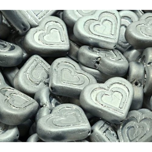 6pcs patina en argent matte valentines cœur de mariage cœur beads verre tchèque 14mm x 16mm argent c sku-941954