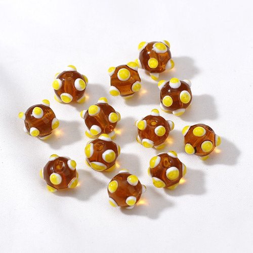 2pcs cristal jaune amber blanche lampe faite à la main original artisan round beads round bead glass sku-942037