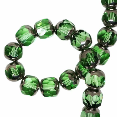 10pcs rondelle de péridot vert cristal argenté perles rondes demi-plaquées verre 10mm x 9mm sku-942034