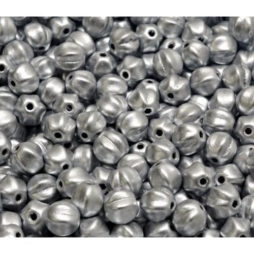 40pcs matte argent melon d'halloween pompkin fruit round tchèque beads de verre 6mm x sku-942118