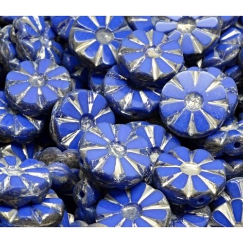 8pcs matte argent patina bleu sombre table de coupe fleurs monnaie plate opal flower beads boules ve sku-941958