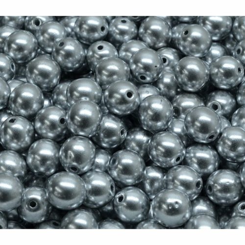 40 pièces d'argent imprimé pressé boules de graines rondes verre tchèque 6mm sku-942006