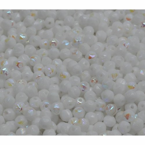 100pcs opaque ab blanc feu entretoise polie perles rondes à facettes de verre tchèque 3.5 mm sku-942116