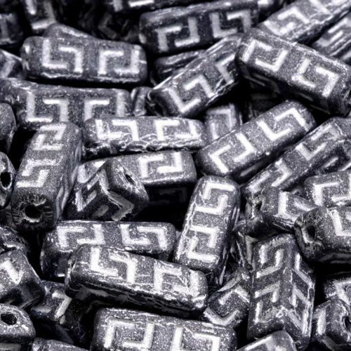 15pcs perles rectangulaires de lavage patiné argent noir mat verre tchèques 15mm x 5mm sku-945102